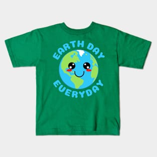 Cute Kawaii Planet Earth day Everyday Blue text Kids T-Shirt